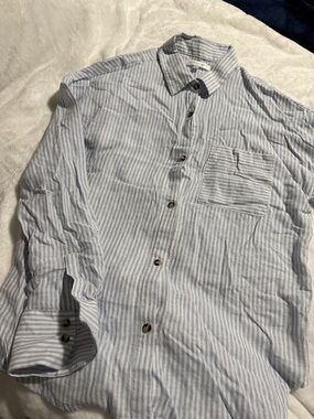 Light Blue Striped women’s Button-Up Shirt - Casual Cotton
